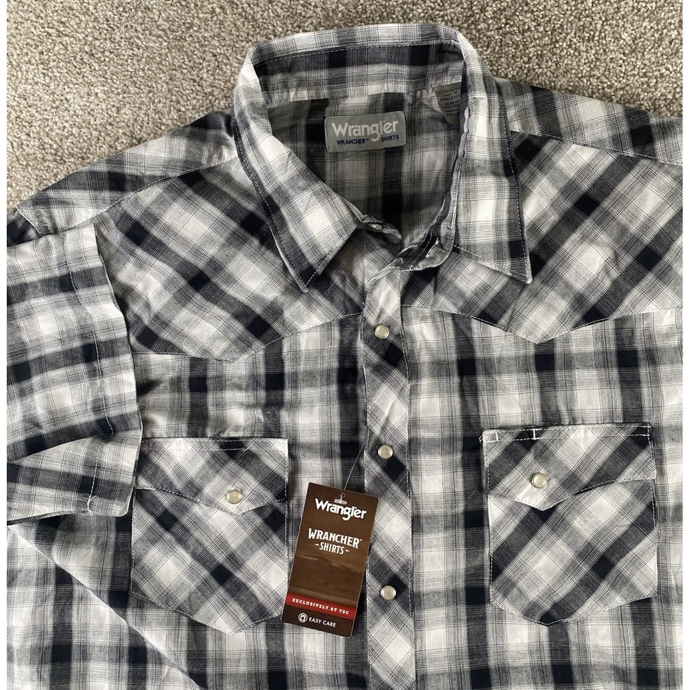 Wrangler Pearl Snap Western Aztec Shirt Plaid Mens XL Cotton/Poly Wrancher Black